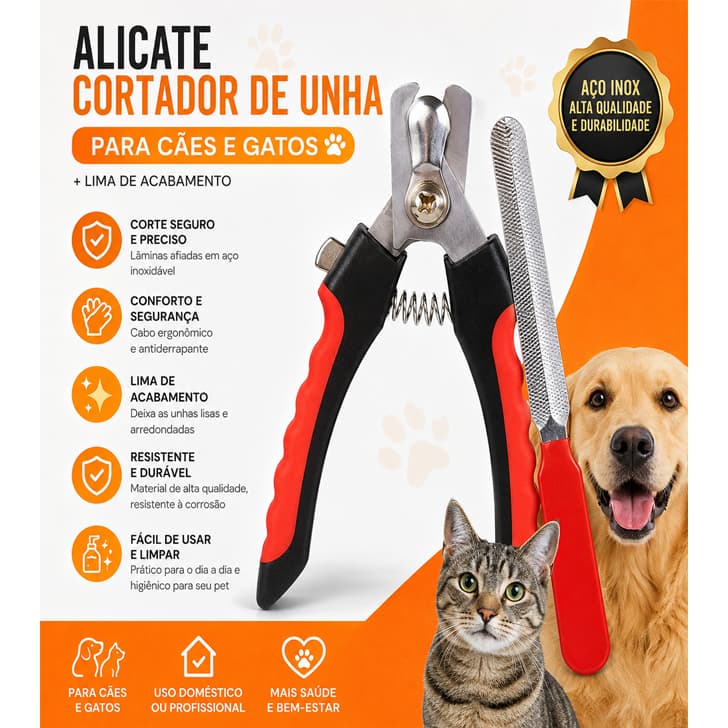 Kit Cortador Alicate + Lixa De Unha Gatos Cães 12CM Alicate Cortador de Unha Pet  Cachorro Higiene