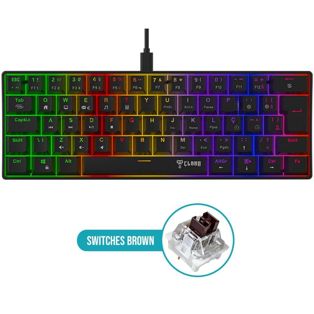 Teclado 60% Gamer Mecânico 63 Teclas Switch Brown ABNT2 Iluminação RGB Cabo 1,5m Clanm Walker V2