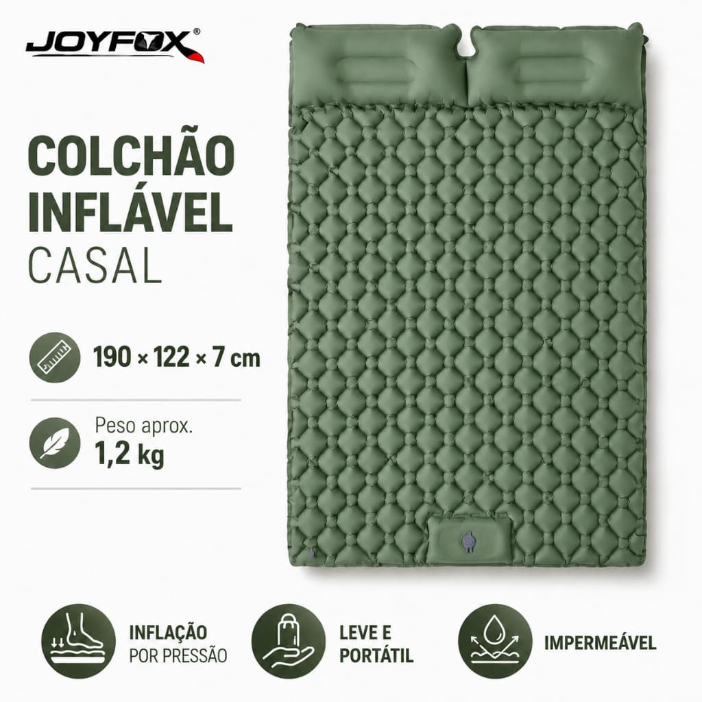 Colchão Inflável Casal JOYFOX Camping Leve Portátil com Travesseiro Integrado Impermeável para Viagem Praia