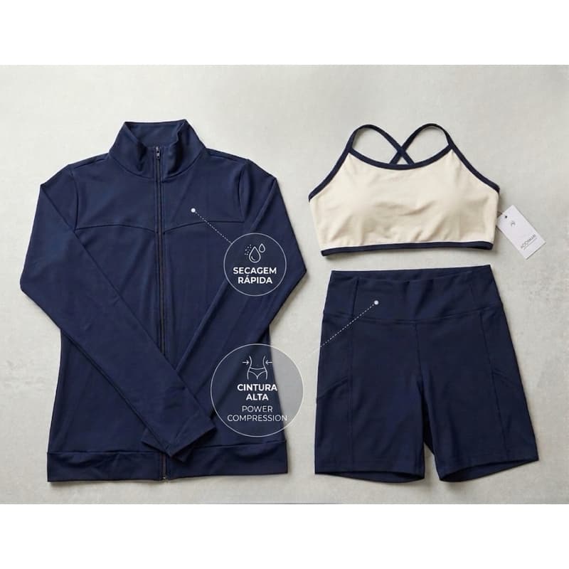 Kit Academia Feminino 3 Peças: Casaquinho + Conjunto Poliamida Alta Compressão Zero Transparência Fitness Treino