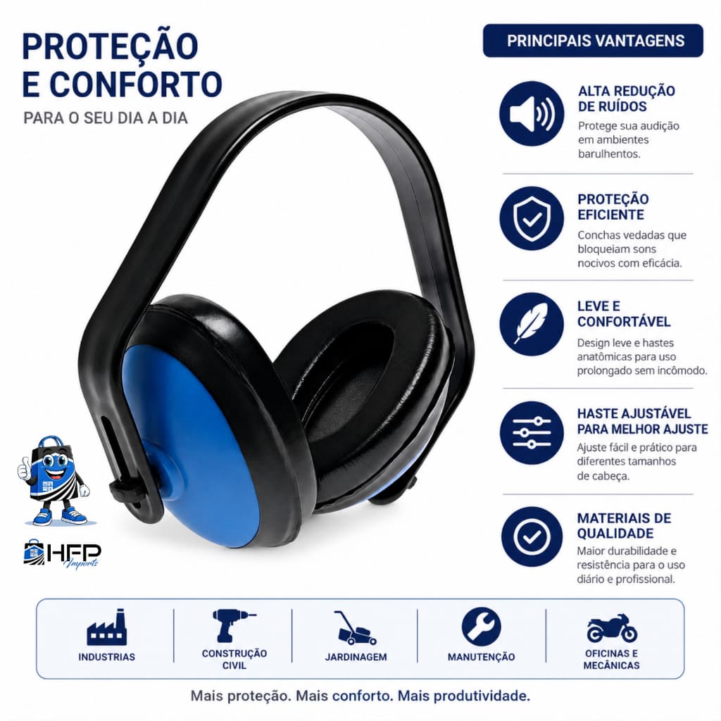 Protetor Auricular Concha Abafador de Ruído Ajustável Segurança EPI