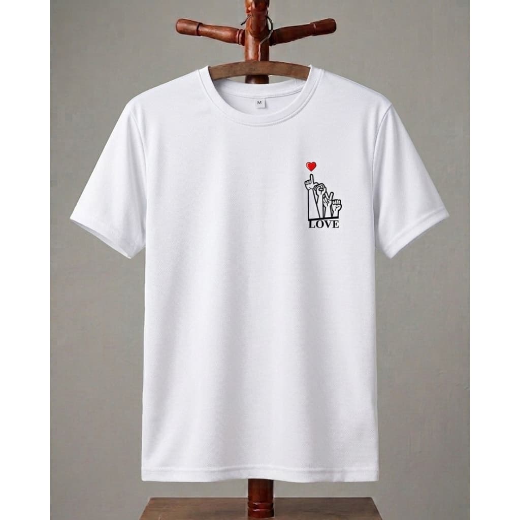 LOVE Camiseta Branca Básica Costura Ombro a Ombro Reforço Libras Homem Mulher Adulto Unissex Poliéster Elastano Estampa