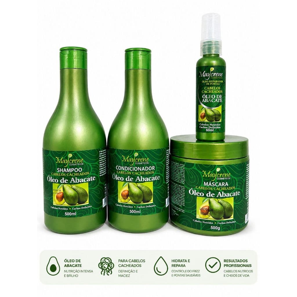 Kit abacate Maycrene (Shampoo + Condicionador + Máscara e Reparador 60ml) a Pronta Entrega