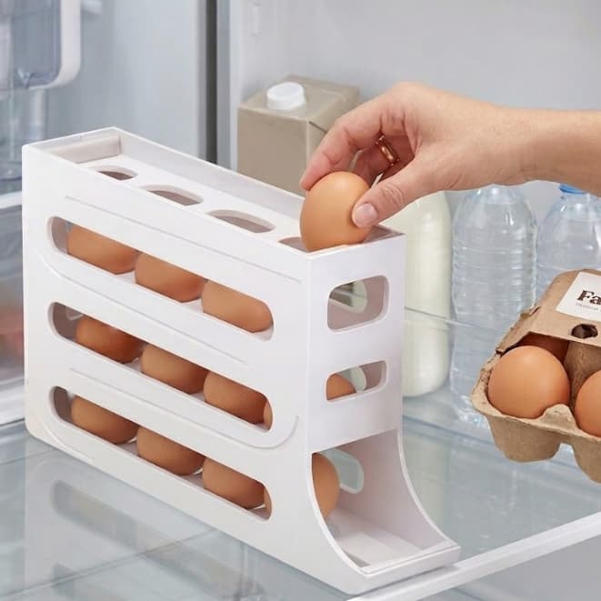 Porta Ovos Geladeira Organizador Suporte 4 Andares Dispenser Automático 30 Ovos
