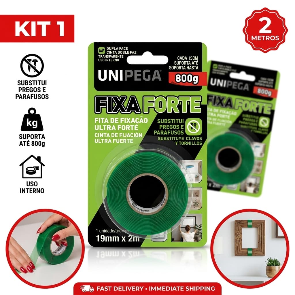 Fita Dupla Face Colante 19mm X 2m Fixa Forte Unipega Rsistente