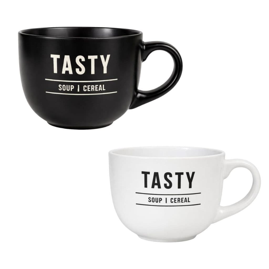 Caneca Jumbo Grande de Cerâmica 750ml Para Café Chá Cappuccino Sopa Cereal Preta e Branca Moderna