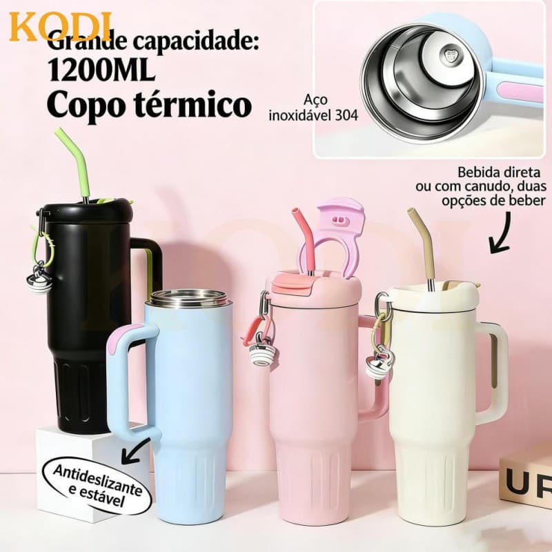 Chaveiro Garrafa Térmica de água 1200 ml Inoxidável com Tampa e Canudo Inox A garrafa térmica mais potente-O5