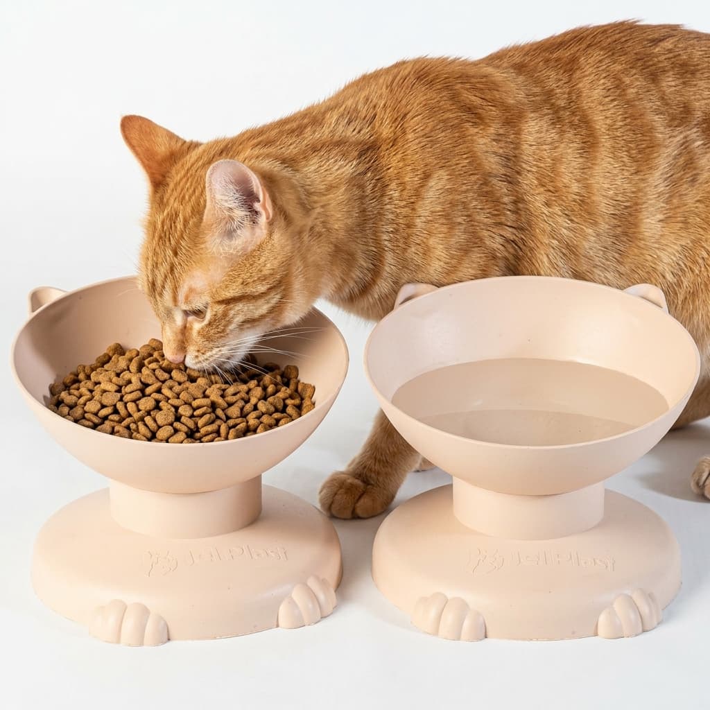 Comedouro Elevado para Gatos Kit 2 Unidades 200ml Jelplast Ração e Água