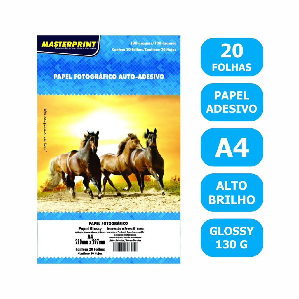 Papel Fotográfico Adesivo 130G Glossy 20 Folhas A4 MASTERPRINT (PAPEL ADESIVO)