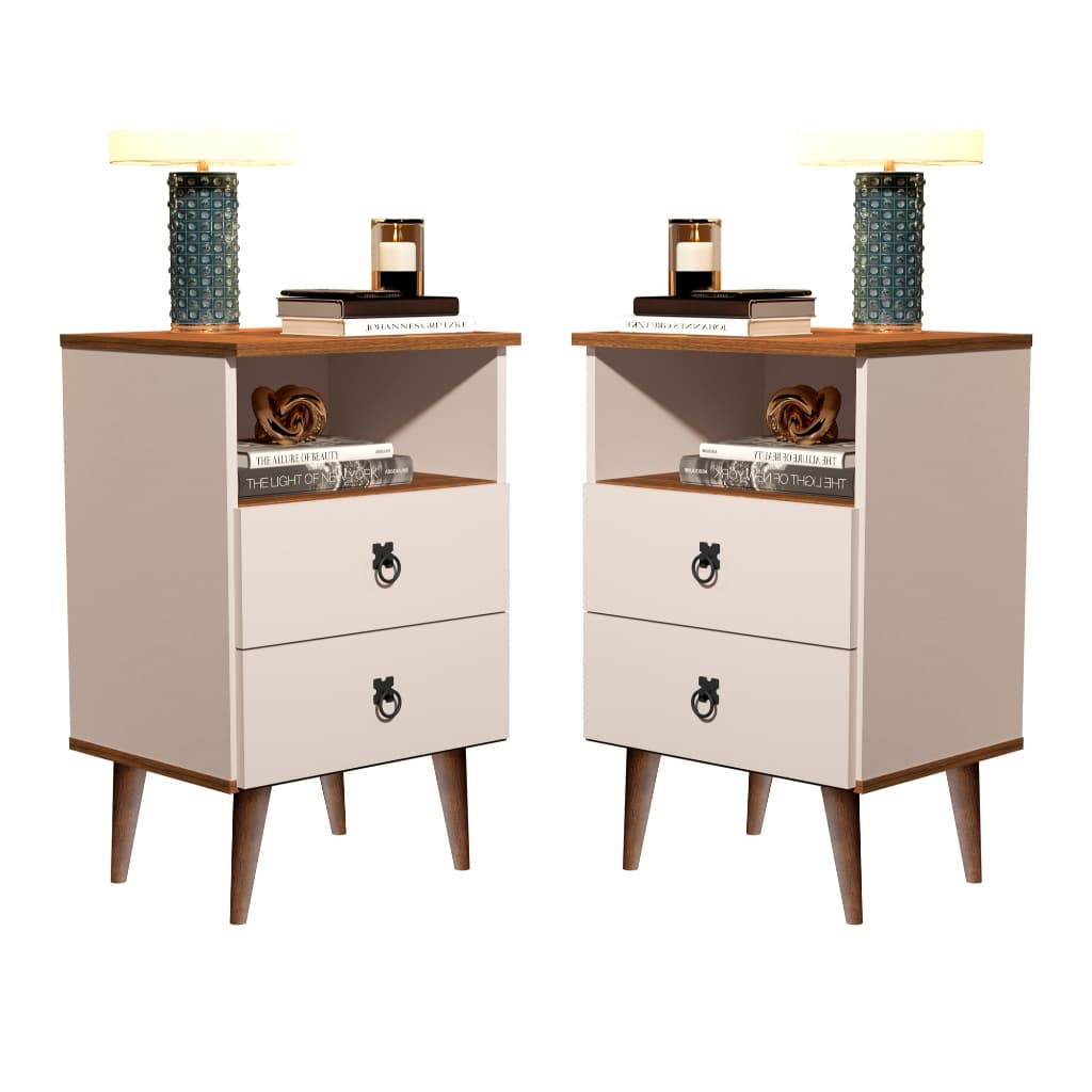 kit 2 peças DREAM BUFFET mesa de cabeceira madri pés palito 2 gav para seu quarto