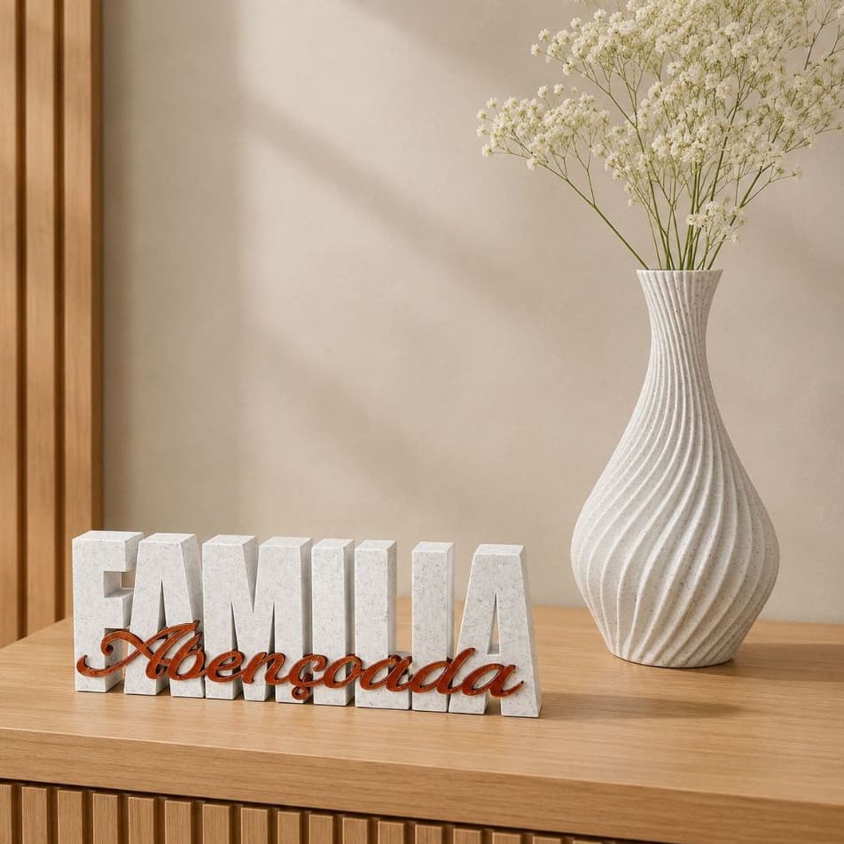Letreiro Família Abençoada e Vaso Decorativo Individual ou Kit