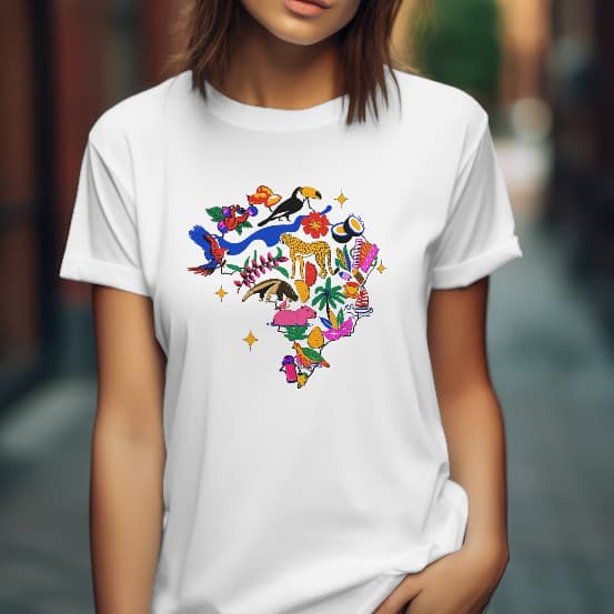 Camiseta Brasil Animais Fauna Comemorativa Torcedor 100% Algodão