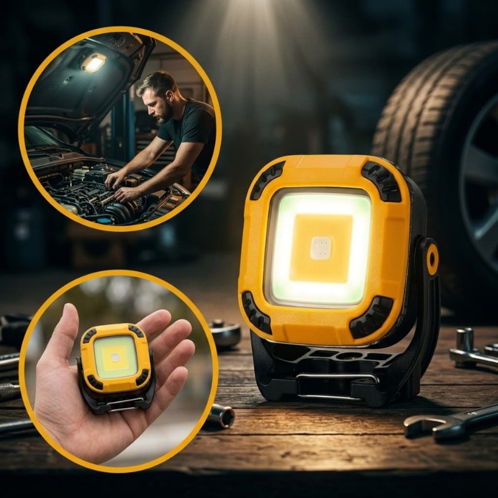 Mini Refletor Holofote Led Cob Magnético Oficina Mecânico Recarregável Usb