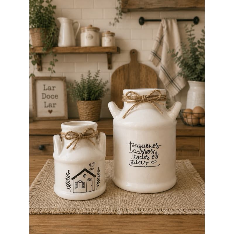 Combo Leiteira Decorativa Porta Talher Cozinha Farm House