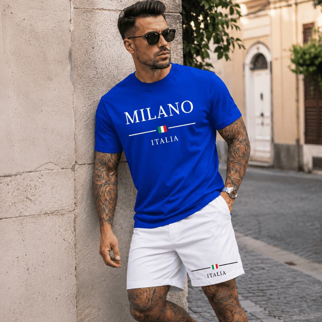 Kit Camiseta e Short Tactel Estampa Streetwear Milano Italia Camisa 100% Algodão Premium