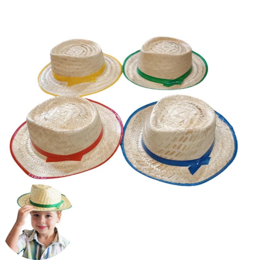 Kit 5~20 Chapéu Palha para Criança Panamá malandrinho Infantil Festa Junina Arraiá Sortidos
