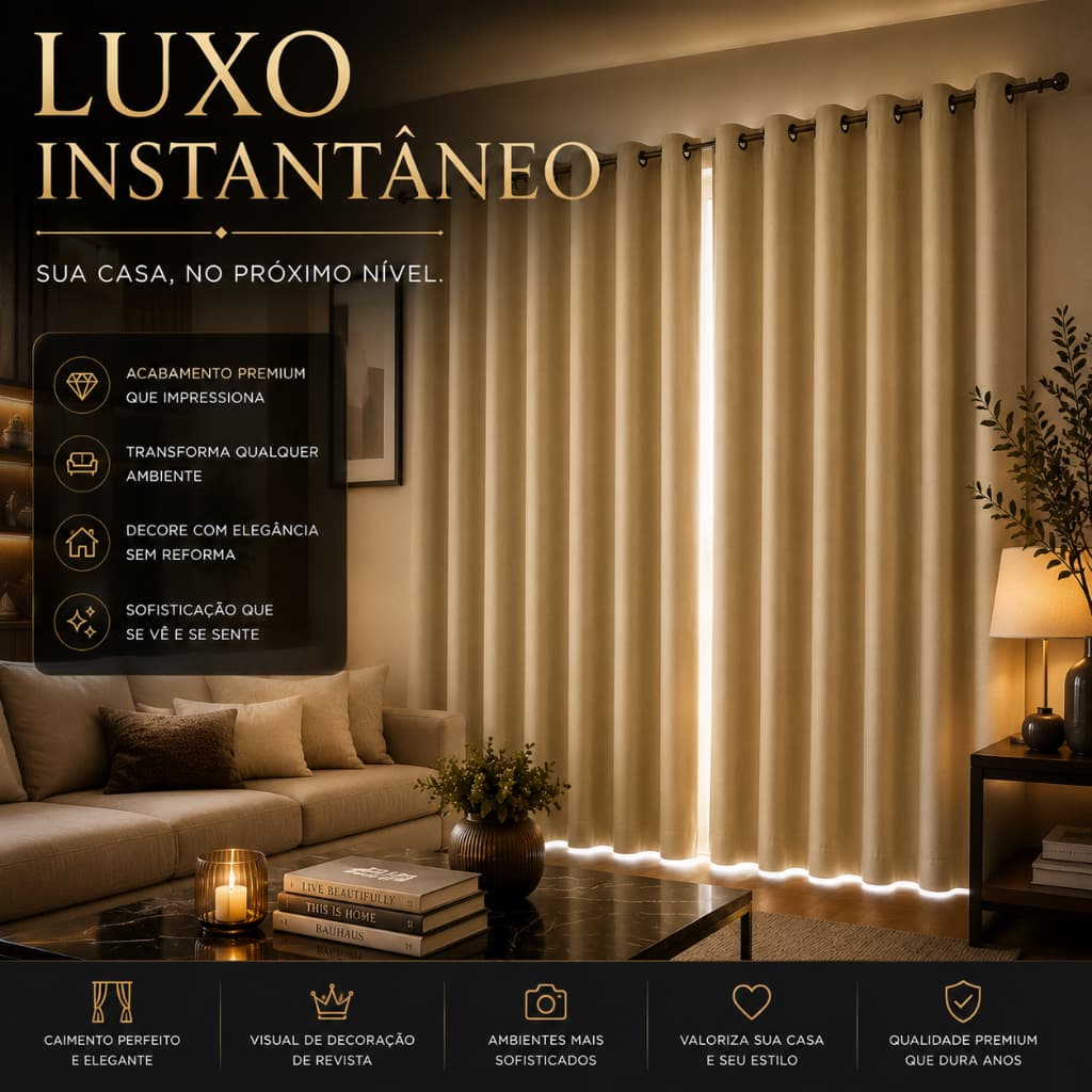 Cortina Blackout Bege 2,80x1,80 Premium com Ilhós | Bloqueio Total de Luz Lumière Noir™