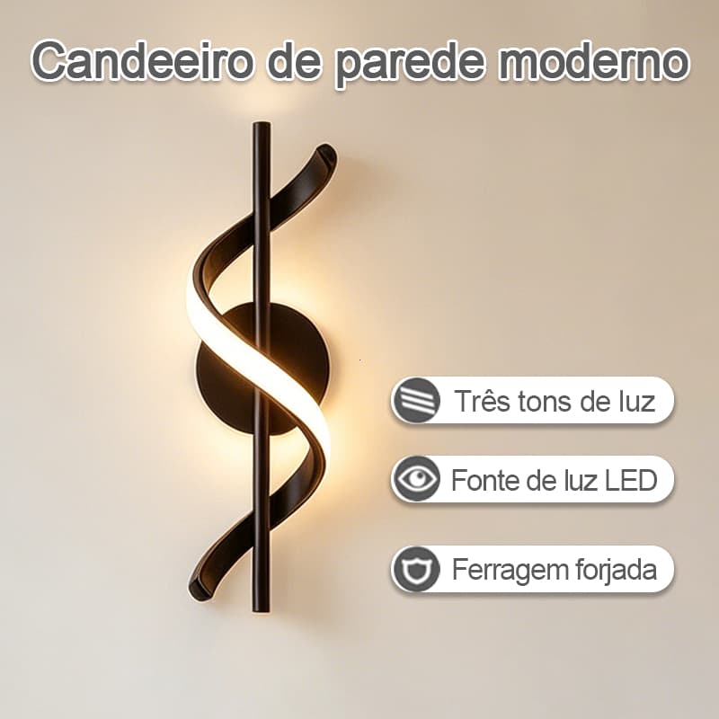Candeeiro de Parede LED Moderno 3 Tons de Luz, Estrutura em Metal Resistente, Design Espiral Elegante, Iluminação Suave