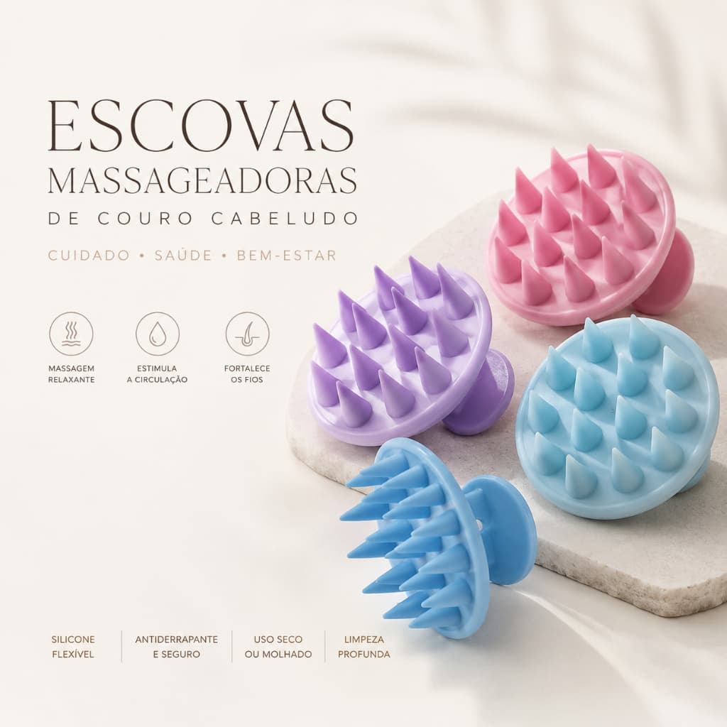 Escovas Massageadoras de Couro Cabeludo em Silicone Anti-Deslizante Cuidado Saúde Flexível