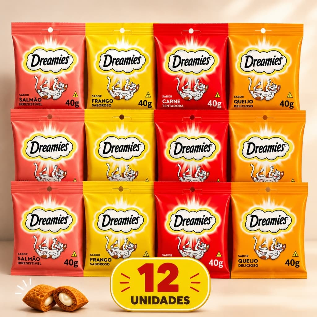 Até 12 Petisco Dreamies para Gatos Adultos Sortidos 40g