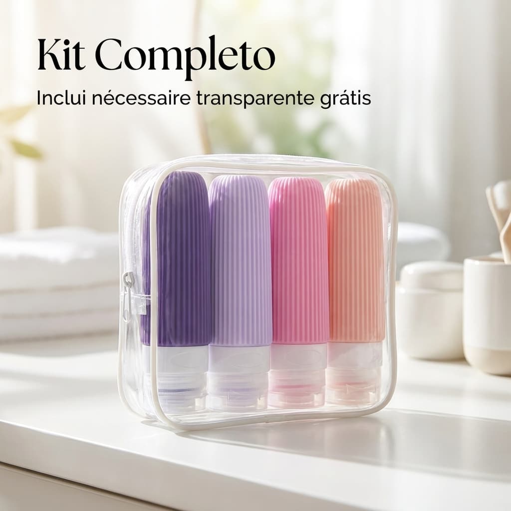 Kit Viagem Frasco Pote Porta Shampoo Creme Silicon 4un 90ml-Cor aleatória