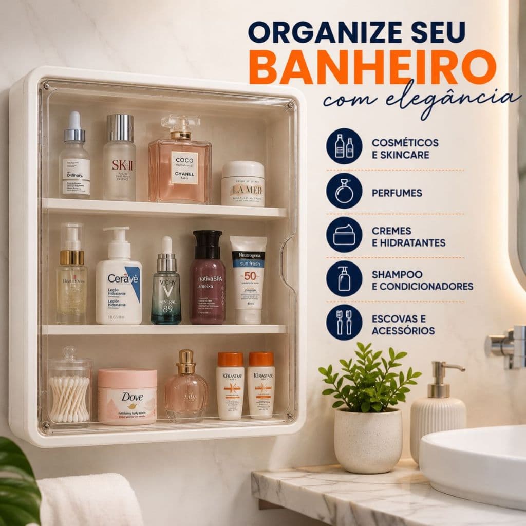 Organizador Armário Expositor de Parede 3 Níveis Para Maquiagem