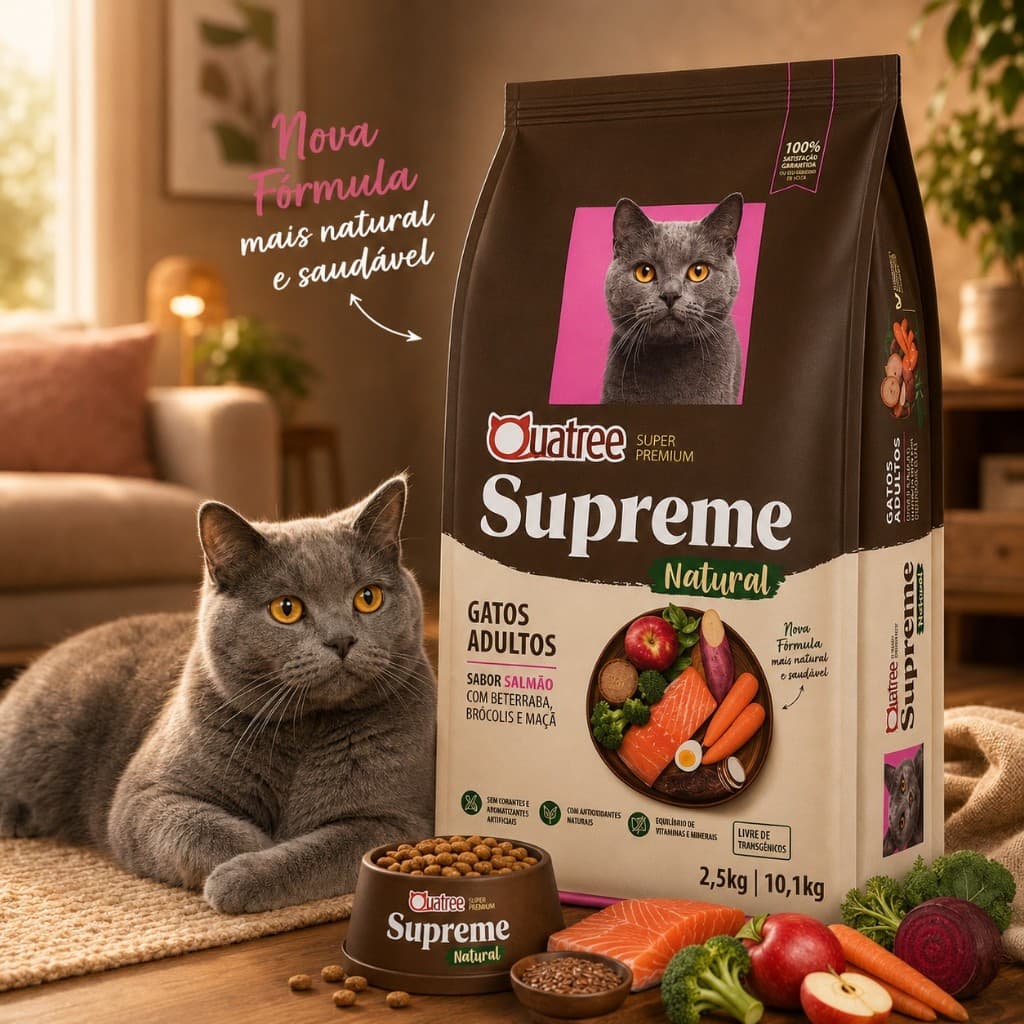 Racao Quatree Supreme Gatos Adultos Super Premium Salmao e Batata Doce 10kg