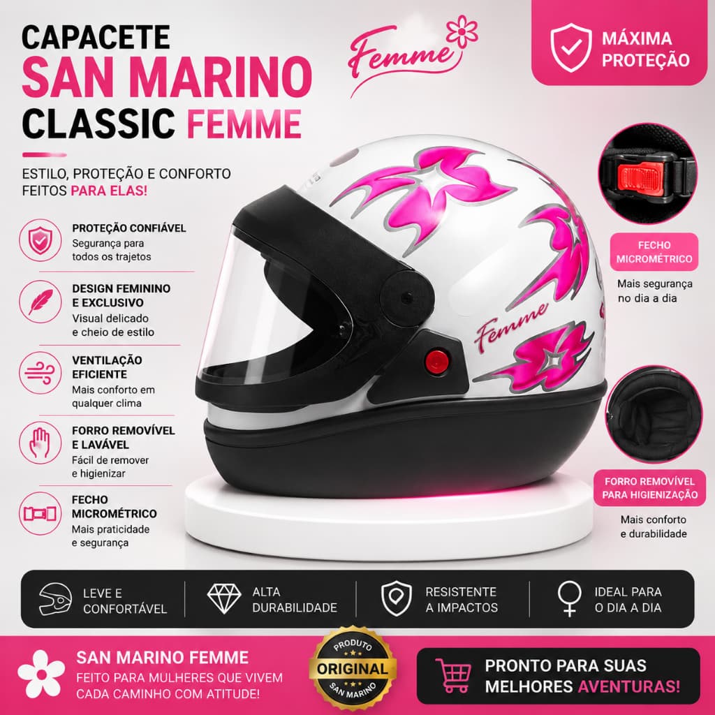 Capacete San Marino Femme fechado inmetro moto urbana estrada viseira antirrisco original