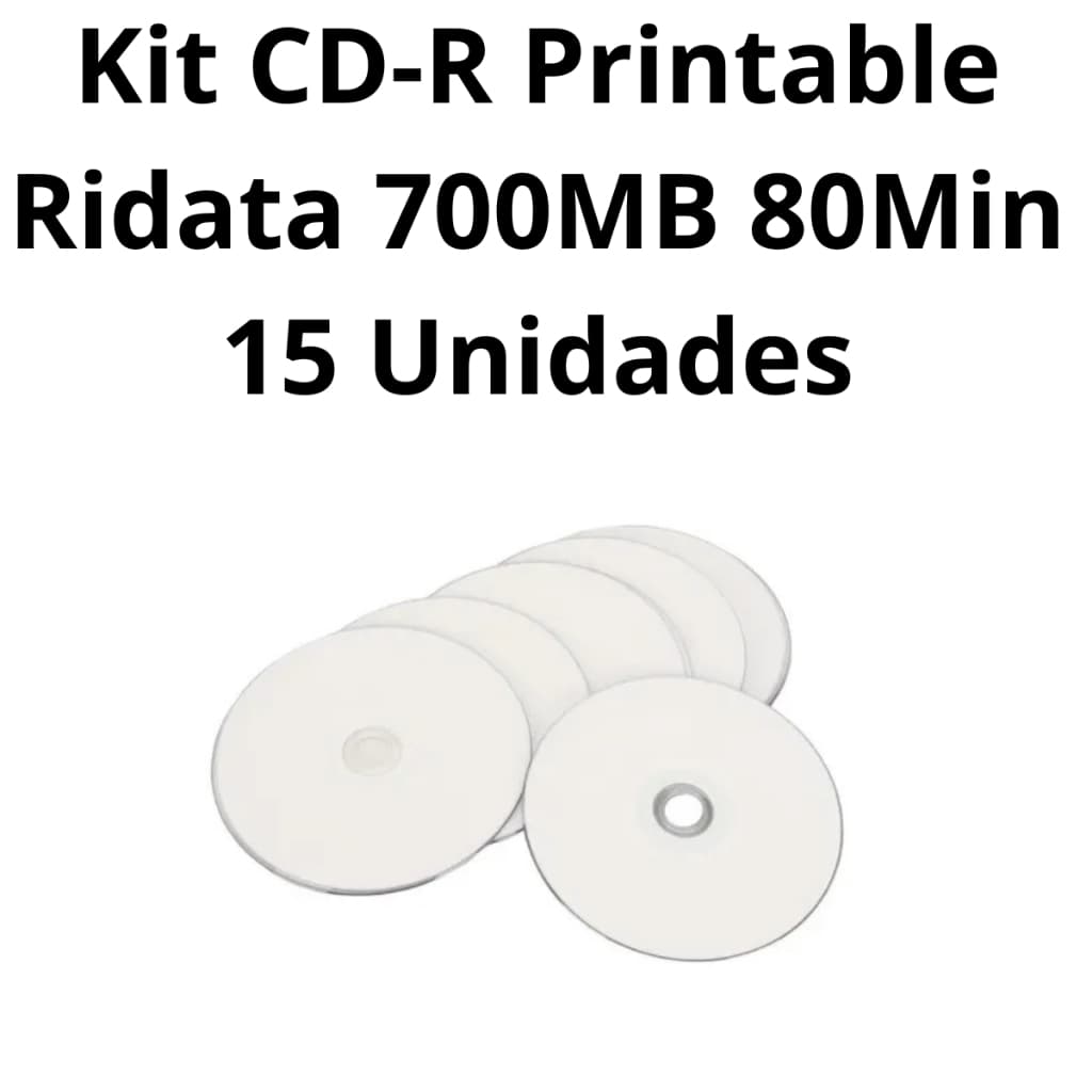 Kit CD-R Printable Ridata 700MB 80Min 15 Unidades Jogos Música Arquivos Backup