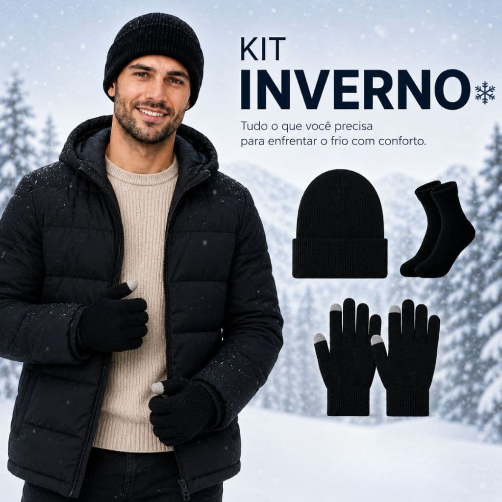 Kit Completo Inverno Touca Luva Meias Térmicas Frio