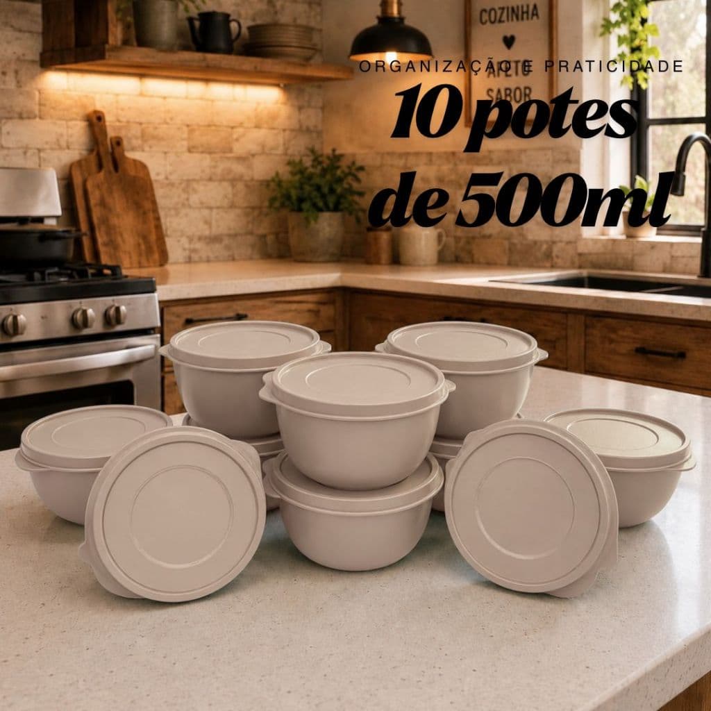 Kit 10 Bowls 500ml com Tampa | Potes Plásticos para Mantimentos e Marmita