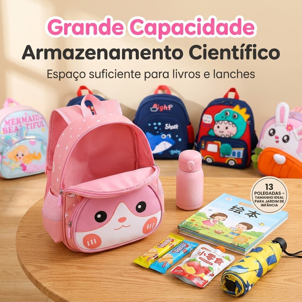 Mochila Infantil Fofa 13 Polegadas Estilo Cute Leve e Resistente Alta Capacidade Oxford Escolar Casual PRONTA ENTREGA