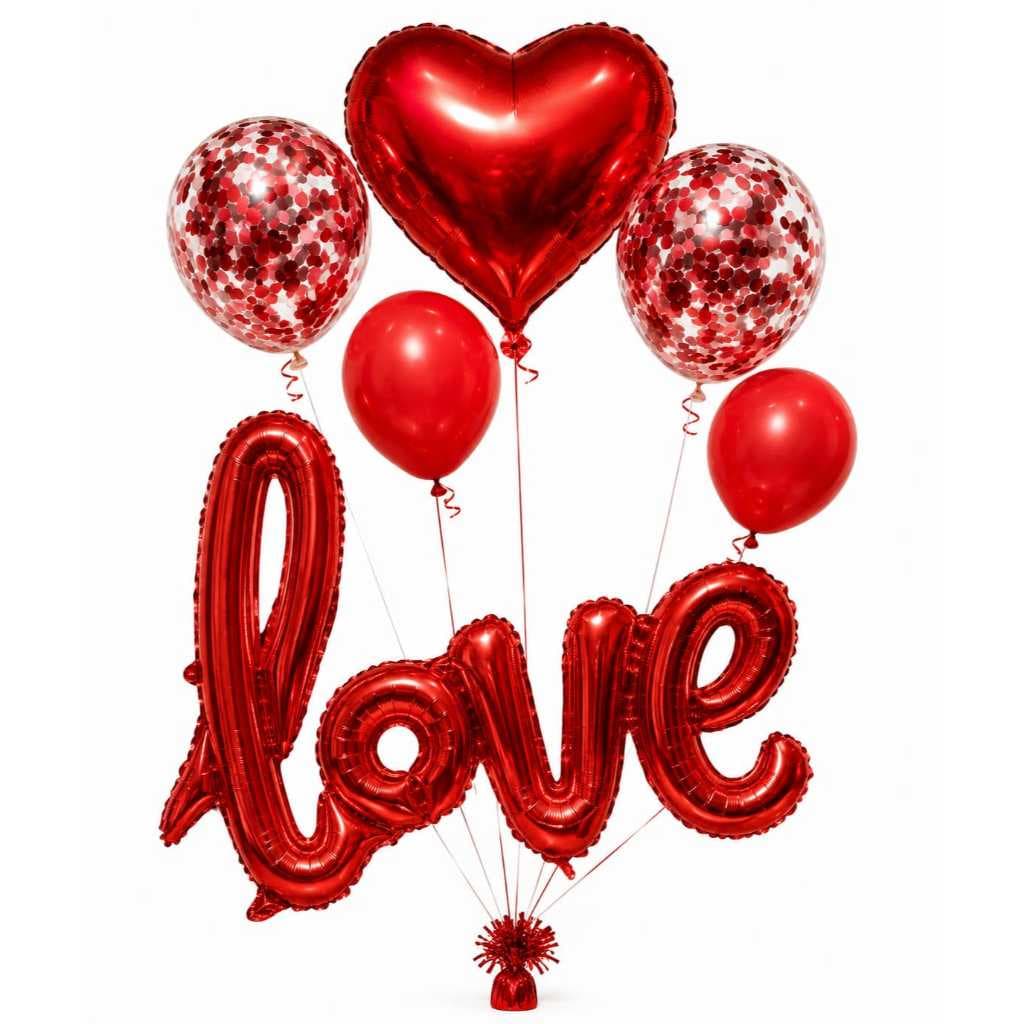 Buquê de balões LOVE metalizado vermelho, decoração, dia dos namorados 🎈❤️✨