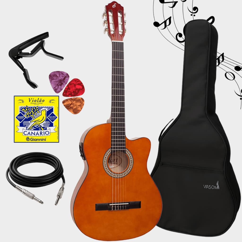 Kit Violão Giannini SF14 NT + Capa Impermeável + Capotraste