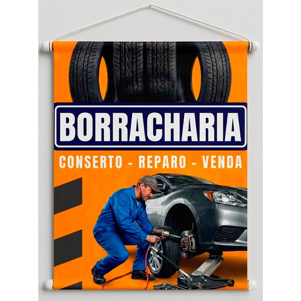 Banner Borracharia Personalizado em Lona Fachada Oficina Pneus Alinhamento Balanceamento