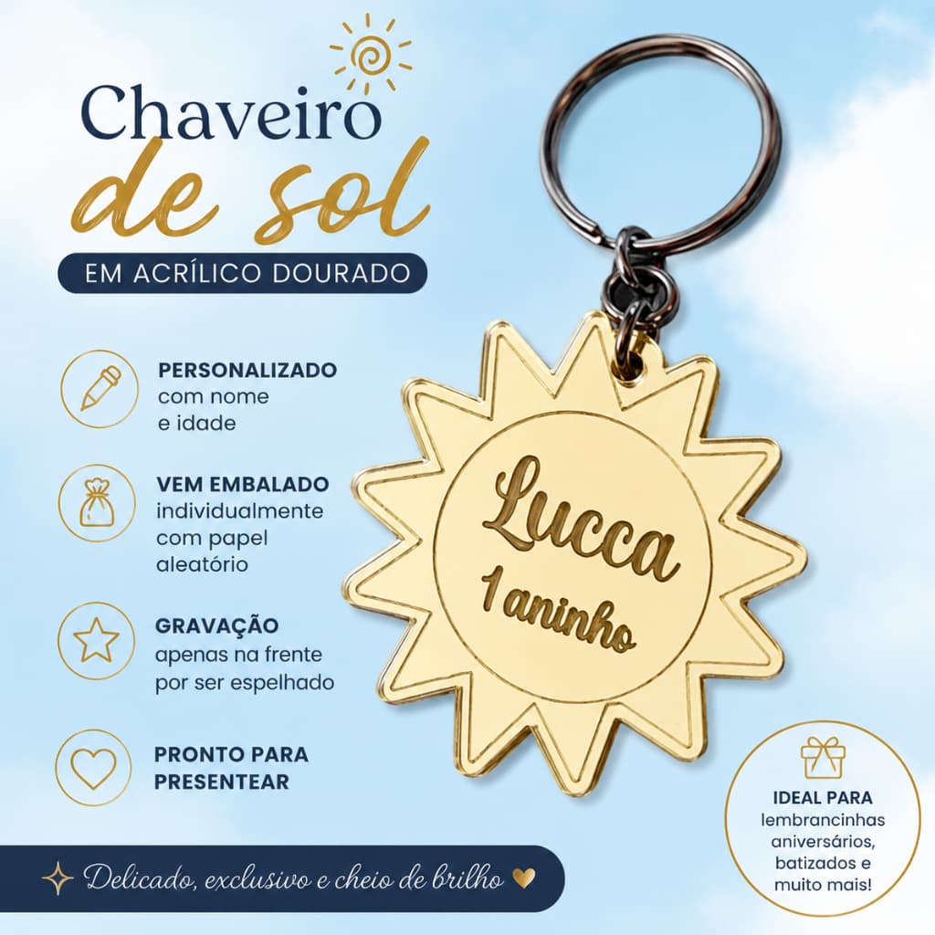 Kit Chaveiro SOL em Acrílico lembrancinha, festa, aniversário