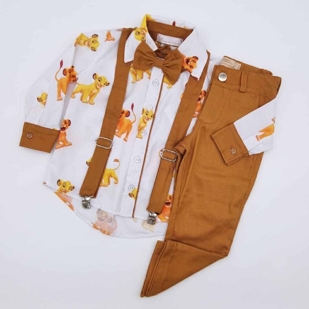Conjunto Temático Masculino Rei Leão Manga Longa Calça E Gravata