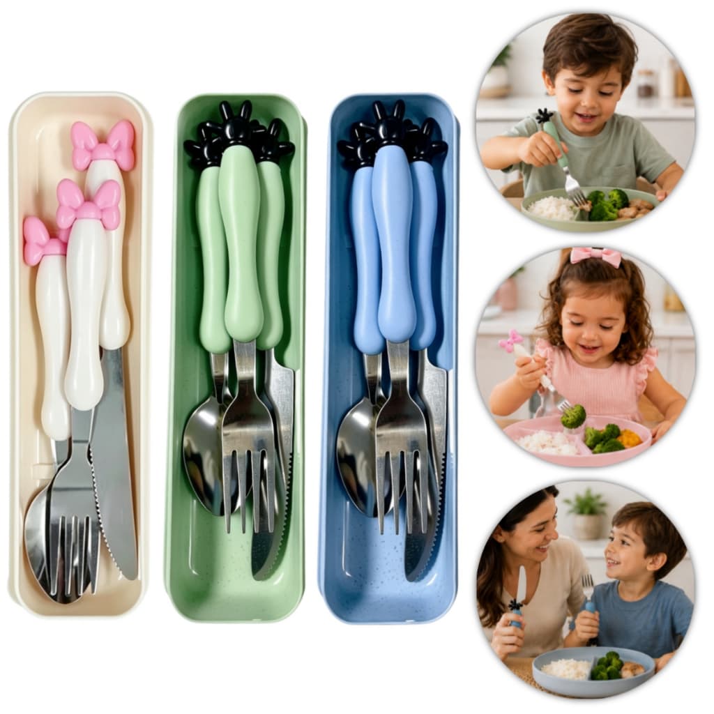 Kit Talher Garfo Colher Faca com Estojo Introdução Alimentar Lancheira Marmita