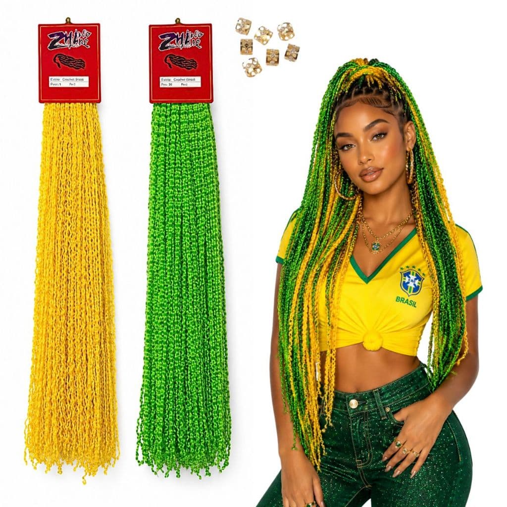 Mega Hair Micro Zizi Braid Amarelo Verde Brasileiro Poderoso