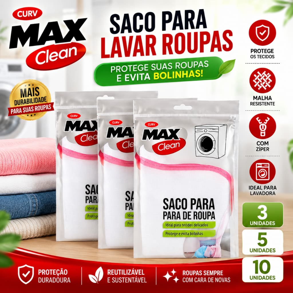 3, 5 ou 10 Sacos Para Lavadora de Roupas 40x50cm Clink Protege Tecido Delicado Saquinho Anti Bolinha