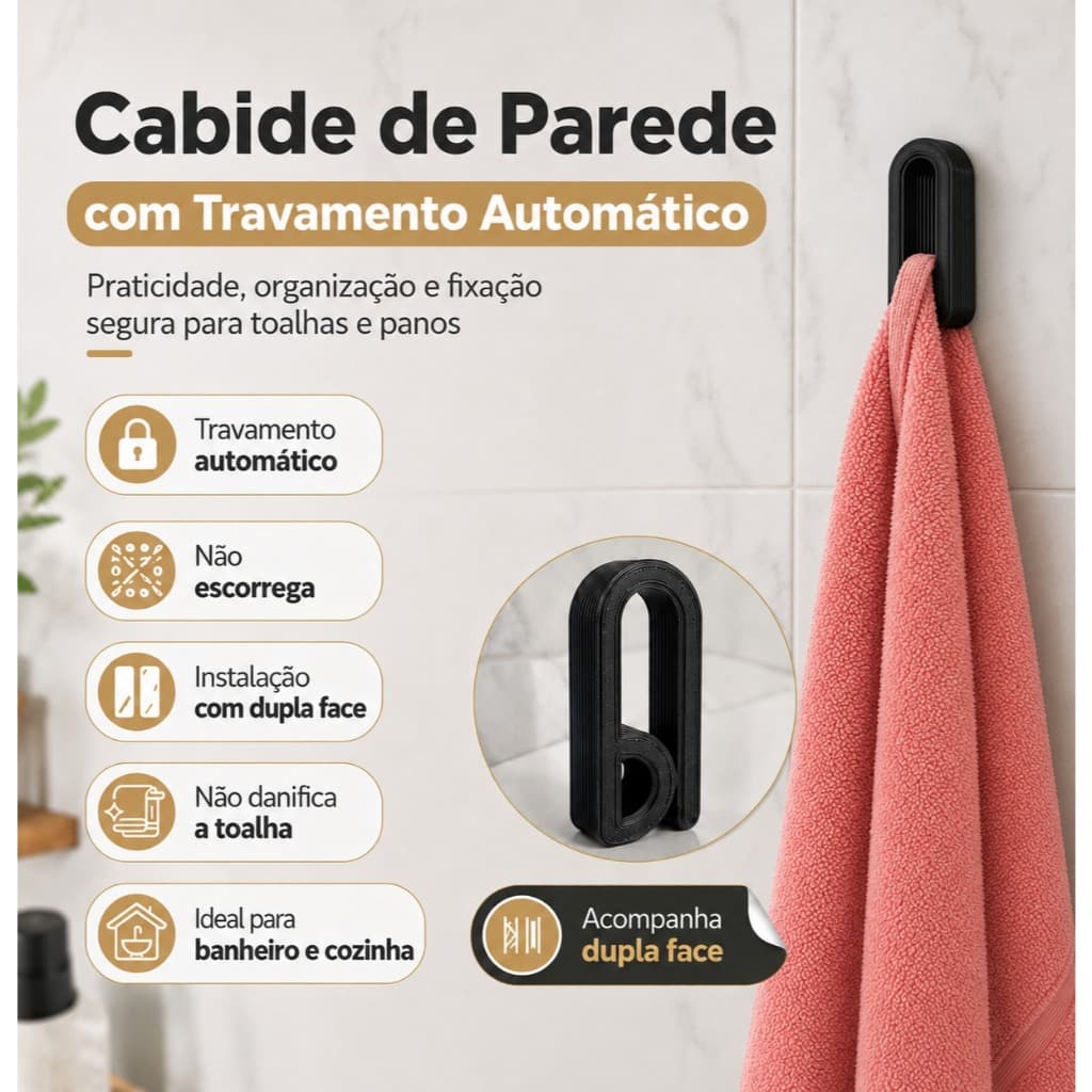 Gancho Suporte De Parede Com Travamento Automático Cabide Para Pendurar Pano e Toalha Para Banheiro e Cozinha