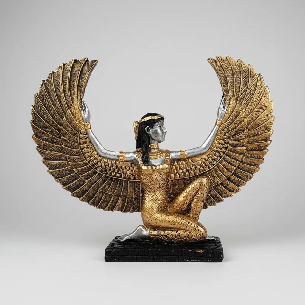 Enfeite Decorativo Estatueta Isis Asa Aberta Decorada em Resina