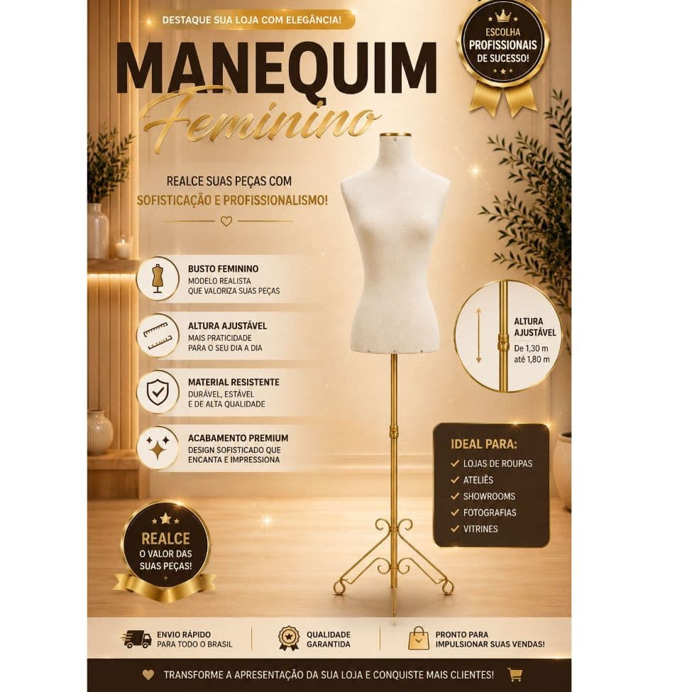 1 Manequim Busto de Costura Com Pedestal Retro + Parafusos