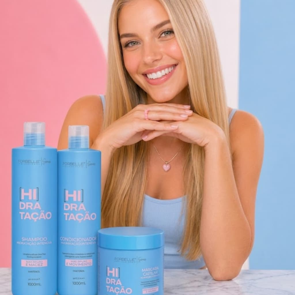 Kit Salão em Casa: Hidratação Intensiva Forbelle Professional Shampoo Condicionador 1L Máscara 500g