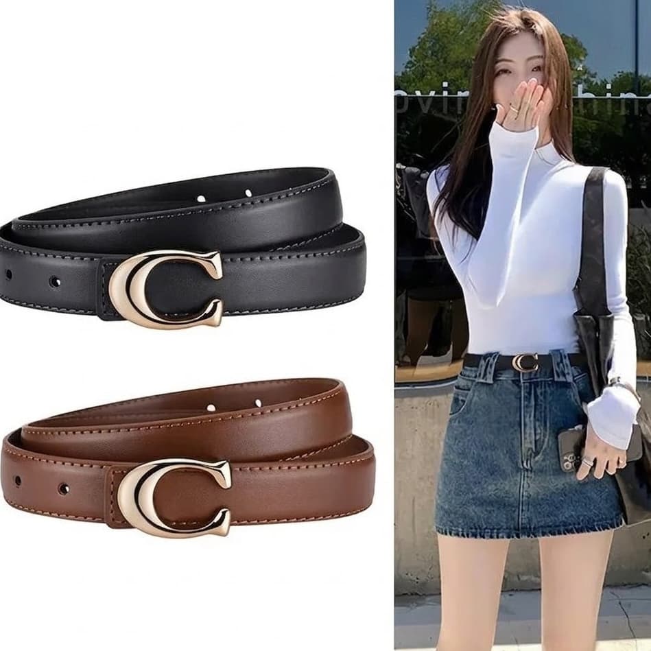 Cinto Elegante E Fino Para Mulheres na Cor Preta – Alça Minimalista Com Fivela De Liga Vestidos Jeans