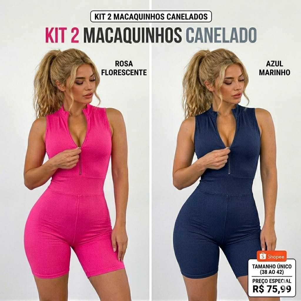 kit macaquinho canelado academia com ziper