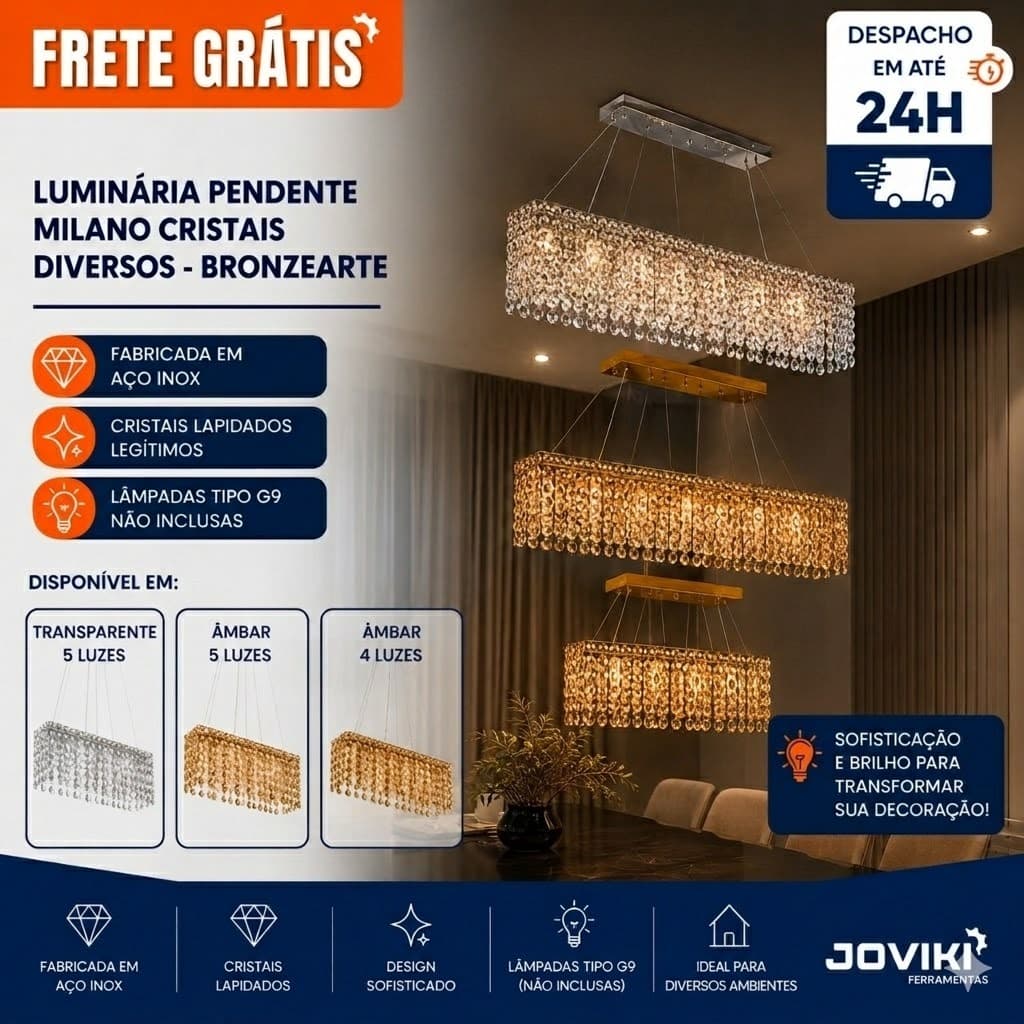 Luminária Pendente de Luxo Milano Cristais