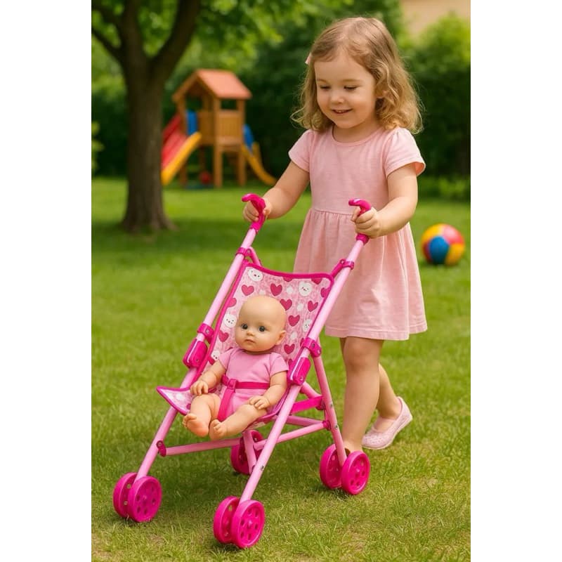 Carrinho de Boneca Rosa Girls Infantil Dobrável de 53cm  - Homeplay