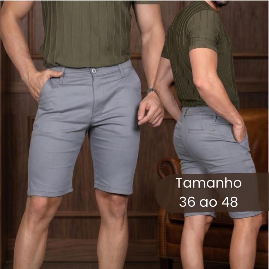 Bermuda Masculina Sport Fino Com Bolso Embutino Sarja Premium Com Elastano