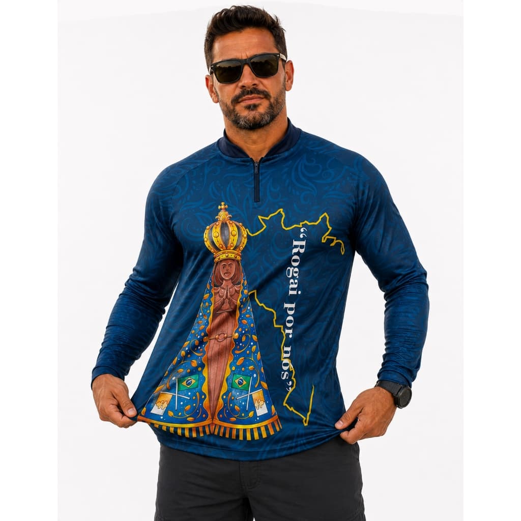 Camisa Agro Pesca Nossa Senhora Tecido Termico Fresco Leve Confortável Uv50+